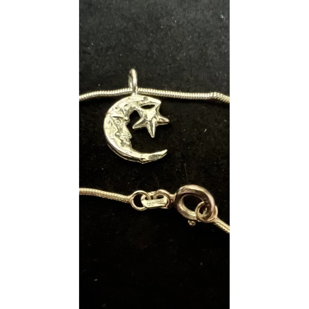 925 Sterling Silver Man in the Moon Pendant & Star Diamond Cut Necklace 9